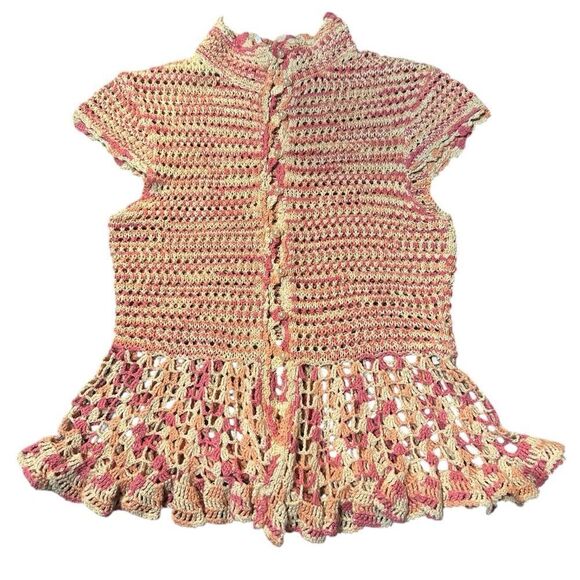 Free People Vintage Style Crochet Peplum Top with Pearl Buttons Size Small - Picture 1 of 12